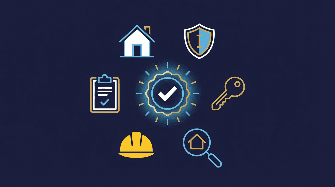 Icons representing licensed professions — real estate, insurance, mortgage, home inspection, contractor, and appraisal